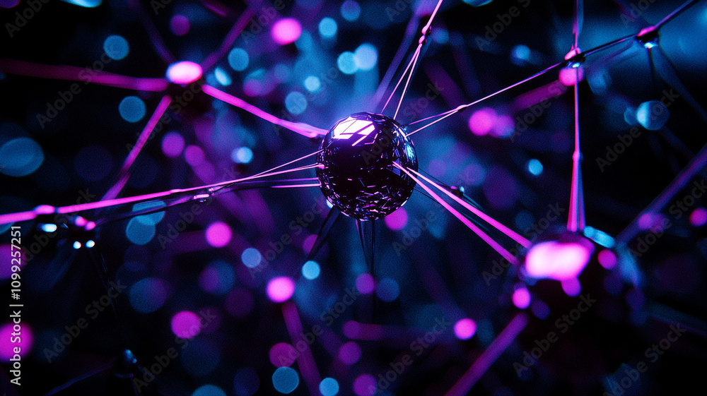 Poster abstract representation of a network of nodes and connections in vivid colors