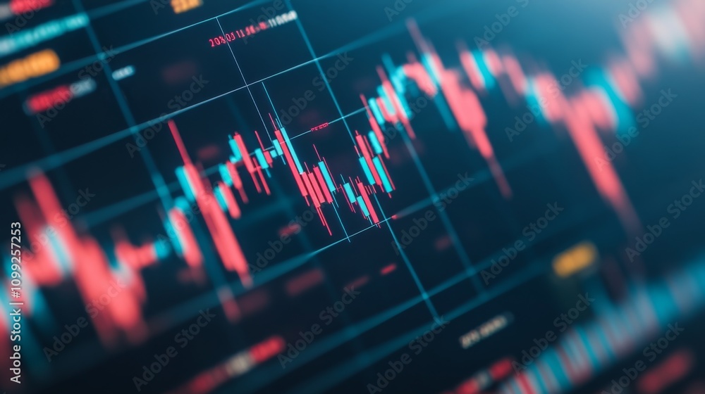 Poster dynamic stock market chart with bright candlestick patterns visible