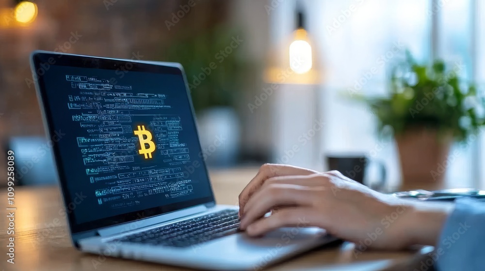 Poster blockchain-powered smart contract review modern office space editorial content digital environment c