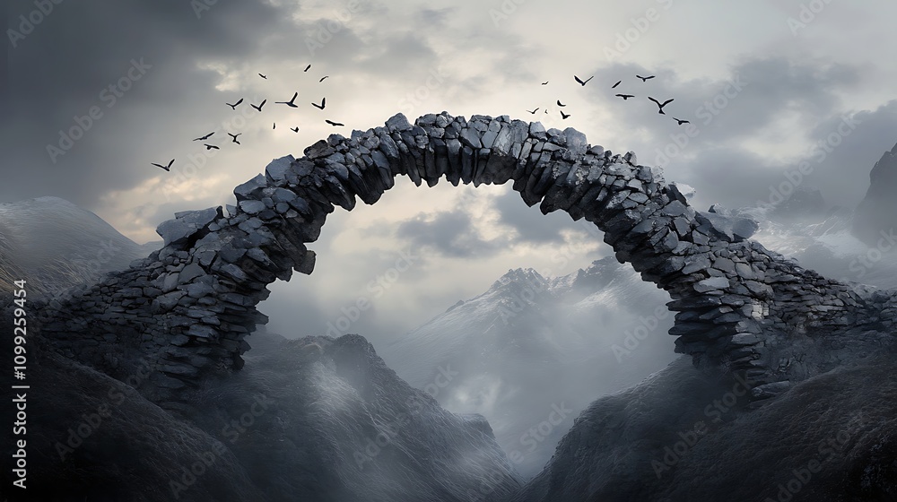 Poster a bridge partially collapsed in the middle, with two sides reaching out but not meeting, symbolizing