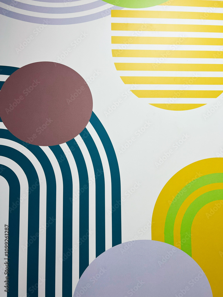 Poster abstract geometric shapes with colorful circles and stripes pattern