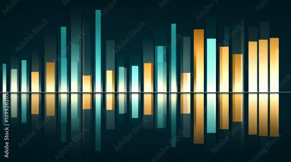 Fototapete colorful abstract sound waveforms with reflection on dark background