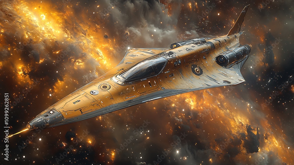 Wall mural an imaginative illustration of an interstellar spaceship exploring the cosmos