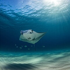 The Majestic Flight of a Manta Ray in Crystal Blue Waters