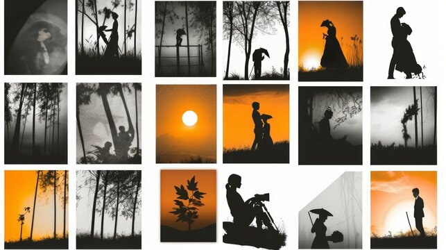a collage of photos taken by a photographer. Nature photographs taken in backlight in pastel tones. A vertical collage was created by stacking them on top of each other. book or magazine cover format.