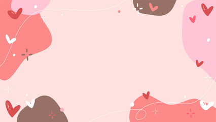 Hearts and abstract pattern background, Valentine's Day, birthday, pink cute hand drawn illustration / ハートと抽象的な柄の背景、バレンタイン、誕生日、ピンクのかわいい手描きのイラスト