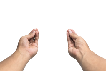 first person perspective of man hand showing italian gesture isolated on white background