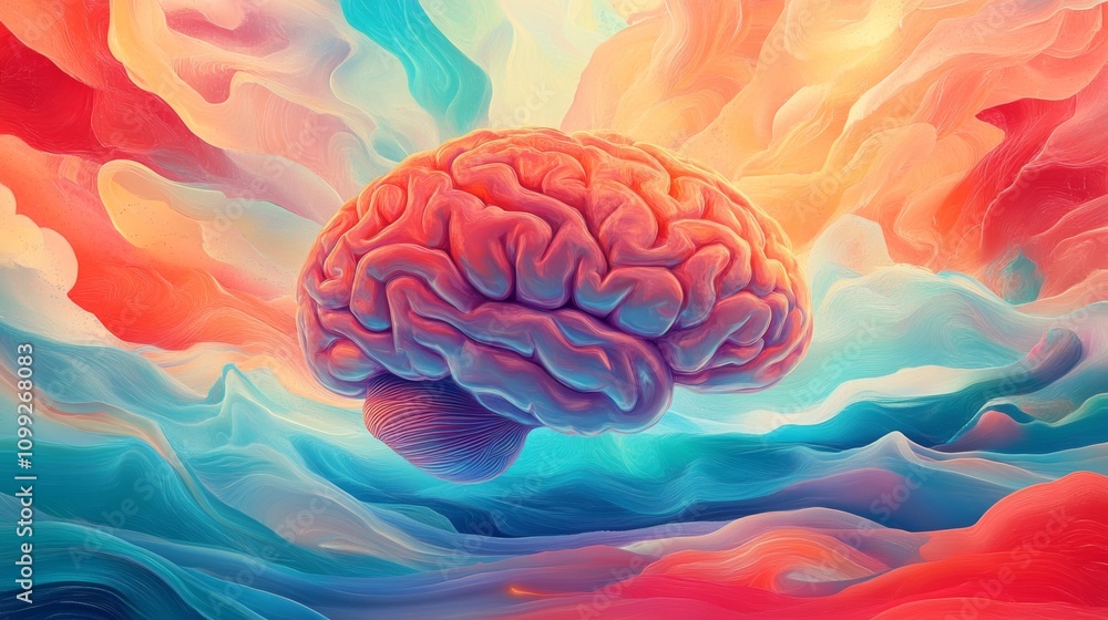 Poster abstract colorful brain concept with fluid artistic background