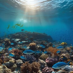 Animals of the underwater sea world. Ecosystem. Tropical fish. Life in the coral reef