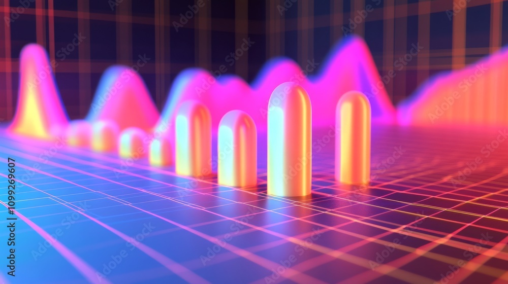 Poster Colorful Data Visualization on 3D Grid with Vibrant Graph Elements