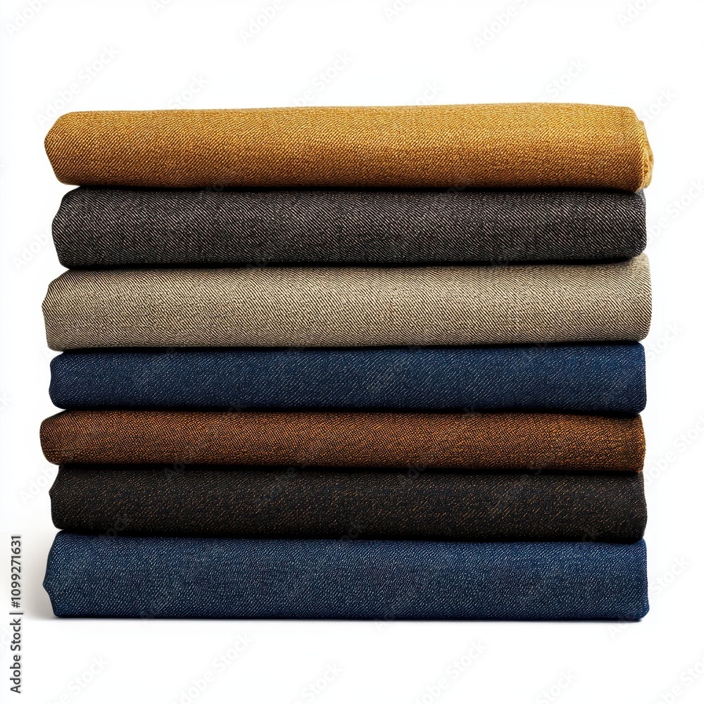 Poster a stack of neatly rolled fabric in various colors for textile or design purposes.