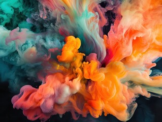 Fototapeta premium Vibrant Colorful Smoke Explosion Abstract Art Digital Artwork Dark Background Creative Viewpoint Visual Impact