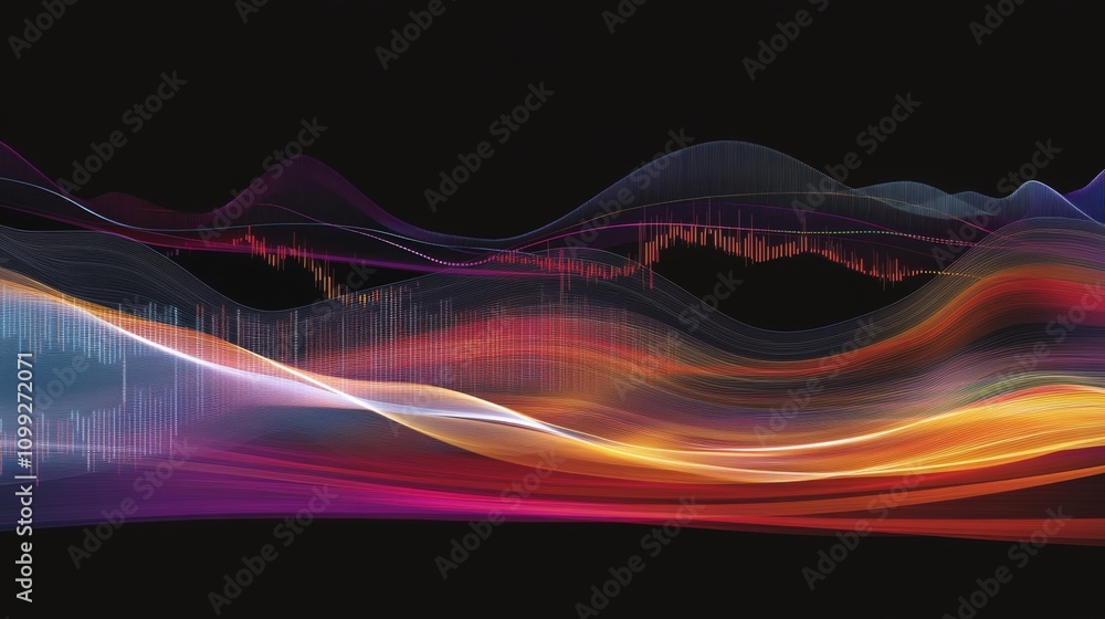 Poster Abstract Colorful Wave Design with Digital Data Visualization Elements