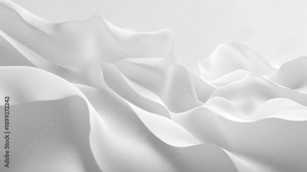 Wall mural abstract white fabric with soft folds and curves. the image evokes a sense of calmness and serenity.