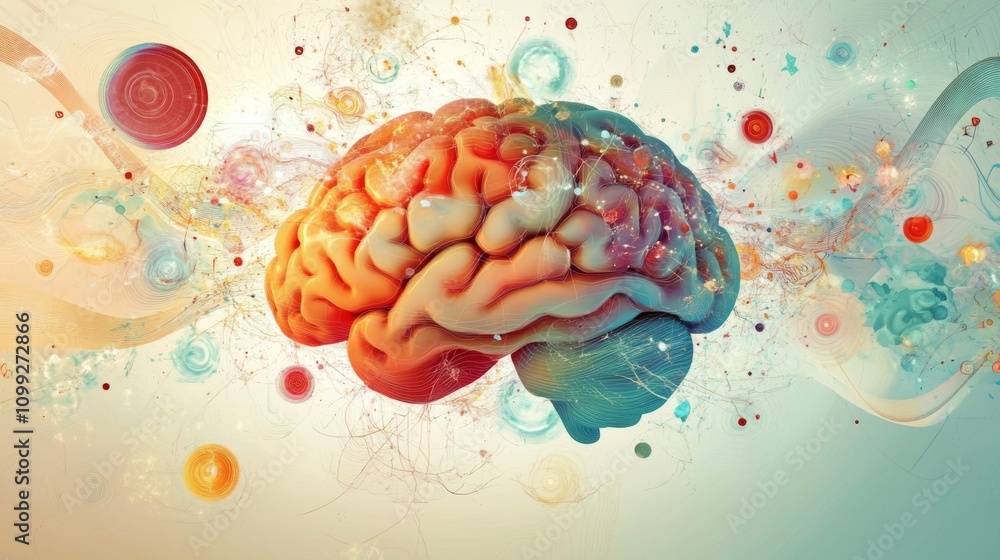 Fototapete colorful abstract brain with dynamic elements and vivid background