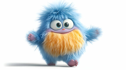 Fototapeta premium Fluffy Blue Monster 3D Illustration