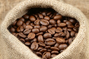 coffee beans in cloth bag