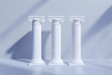 Obraz premium Isolated minimalist Greek columns in pure white marble, showcasing timeless elegance and architectural simplicity.