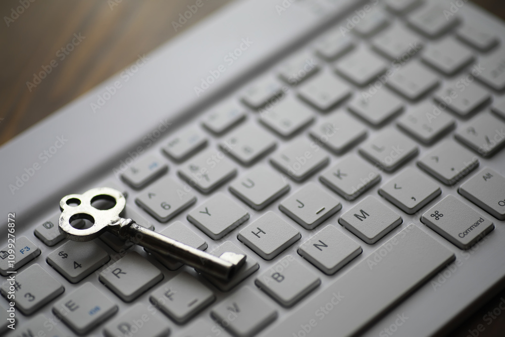 Aufkleber vintage key on modern keyboard - symbolizing cybersecurity and digital access