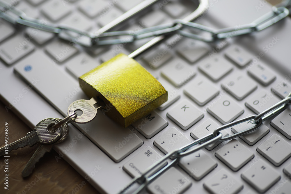 Aufkleber keyboard security with padlock and chains - protecting digital data