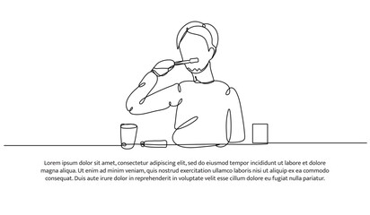 Naklejka premium Continuous one line design of someone is brushing their teeth. Minimalist style vector illustration on white background.