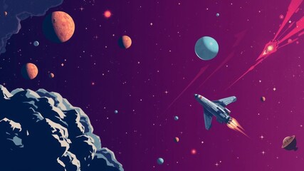 Vector illustration of a futuristic space trip design, featuring galaxies, planets, and stars, illustration, cosmic