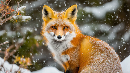 Obraz premium 雪の中の美しい赤いキツネ