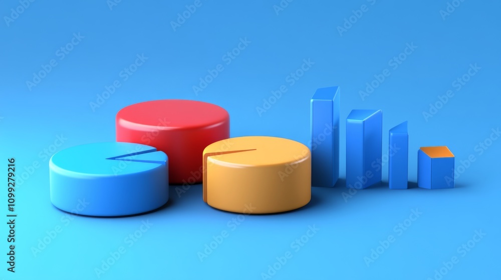 Poster colorful 3d graphs and charts showing data analysis and growth trends