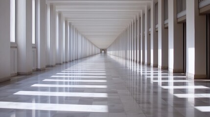 Obraz premium Minimalist White Interior with Long Hallway Perspective