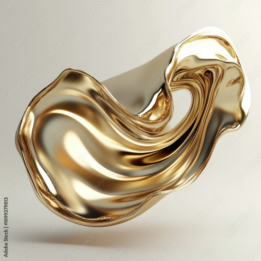 Aufkleber a shiny, flowing golden abstract sculpture with smooth curves and a dynamic form.
