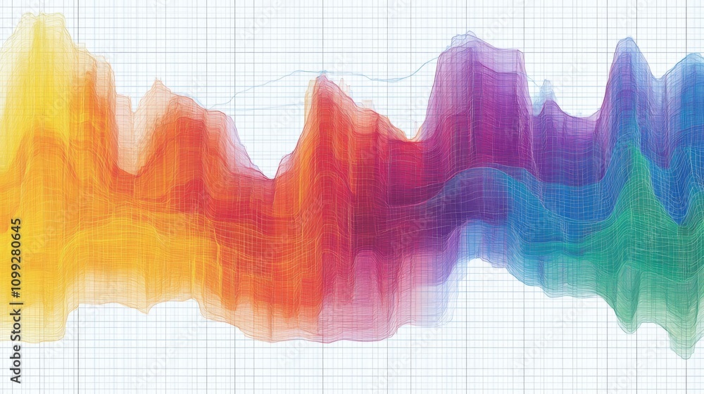 Poster colorful abstract waveform on graph paper background for analysis