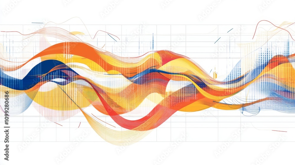 Poster Vibrant Abstract Waves of Color with Lines and Graphs for Design Projects