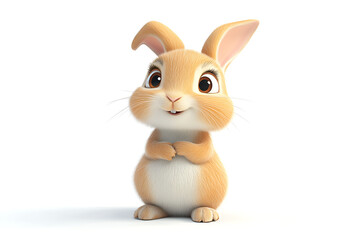 Fototapeta premium A cute, animated rabbit character standing with a cheerful expression.