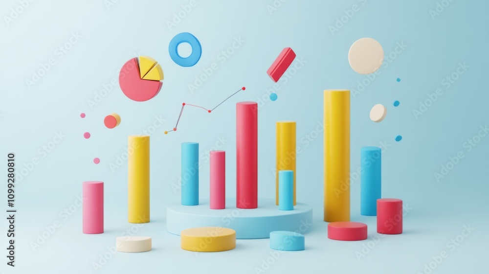 Poster colorful 3d graphs and charts displaying data analysis concepts
