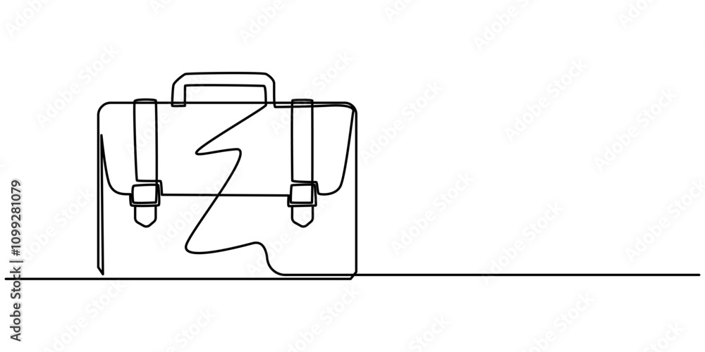 Poster briefcase continuous line art drawing, minimalist continuous one line drawing of business bag or bri