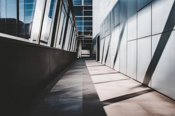 Obraz premium Futuristic Factory Corridor with Sleek Modern Architecture and Shadows