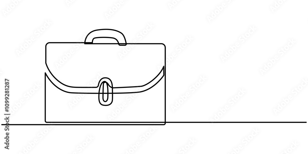 Poster briefcase continuous line art drawing, minimalist continuous one line drawing of business bag or bri