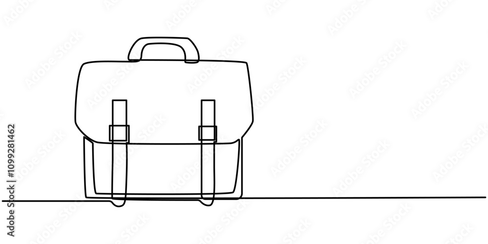 Poster briefcase continuous line art drawing, minimalist continuous one line drawing of business bag or bri