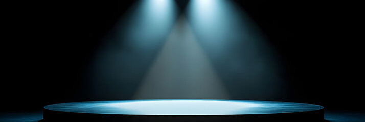 A minimalist stage with a spotlight on a rotating platform, symbolizing success, presentation, spotlight, product display and brand promotion.
