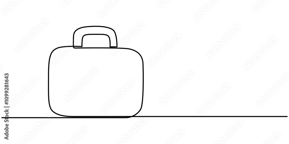 Poster briefcase continuous line art drawing, minimalist continuous one line drawing of business bag or bri