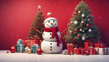 snowman and christmas tree background