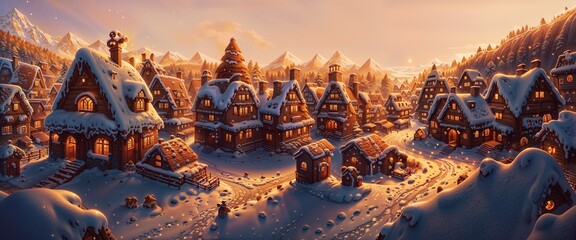 Snow covered fantasy village