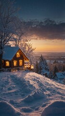 winter sunset in the mountains