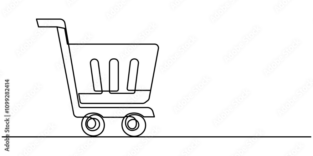 Poster shopping cart continuous line icon, shopping cart continuous one art line drawing. online shopping i