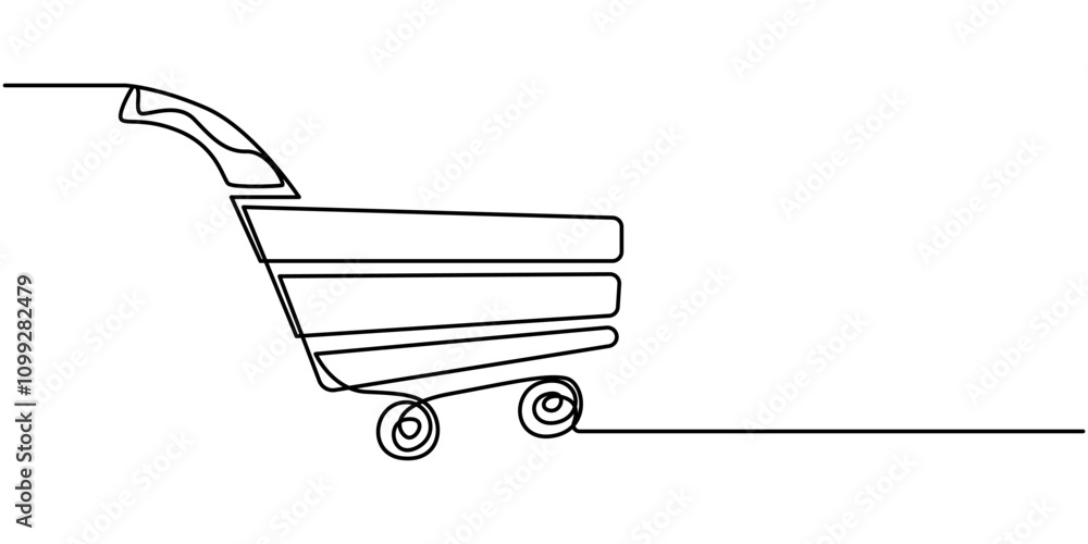 Poster shopping cart continuous line icon, shopping cart continuous one art line drawing. online shopping i
