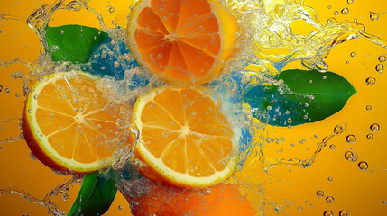 orange halves splashed with water
