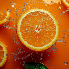 orange halves splashed with water