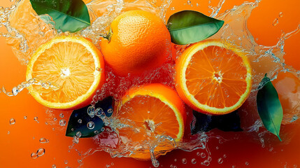 orange halves splashed with water