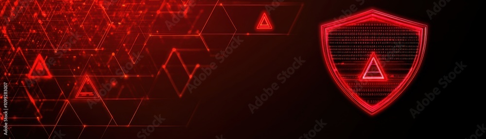 Aufkleber a digital abstract design featuring red alert symbols and a shield, representing cybersecurity and o
