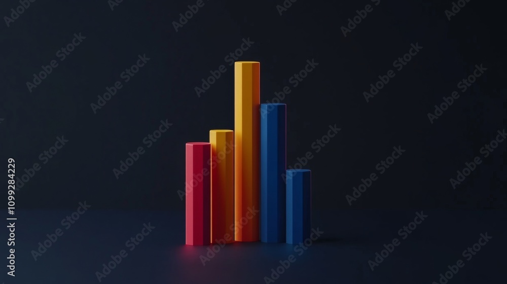 Poster colorful bar graph representation on dark background for business use